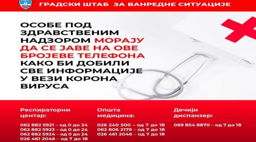 Brojevi telefona za osobe pod zdravstvenim nadzorom